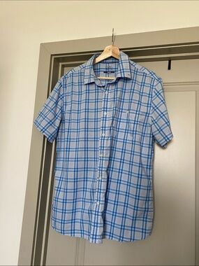 croft & barrow Blue and White Plaid Short-Sleeve Button-Down Shirt